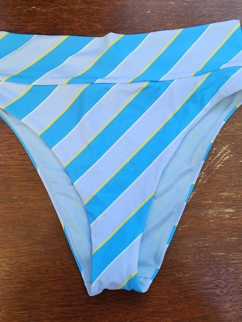 NWT Aerie High Cut Cheeky Bikini Bottom Blue Yellow Stripe Size Large L Swim